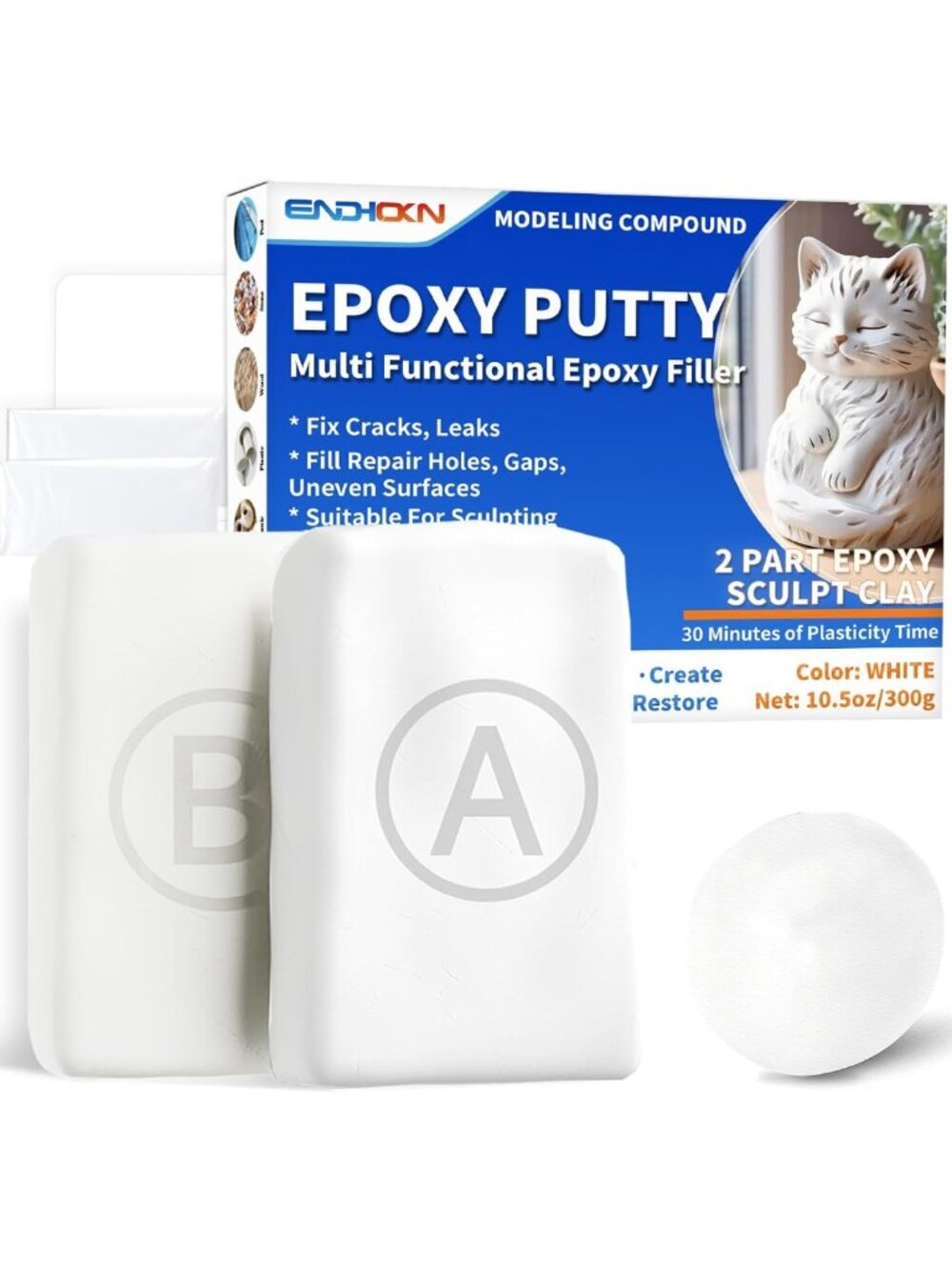 Versatile Epoxy Putty Stick - 10.5oz White for Leaks, Cracks & Sculpting Clay